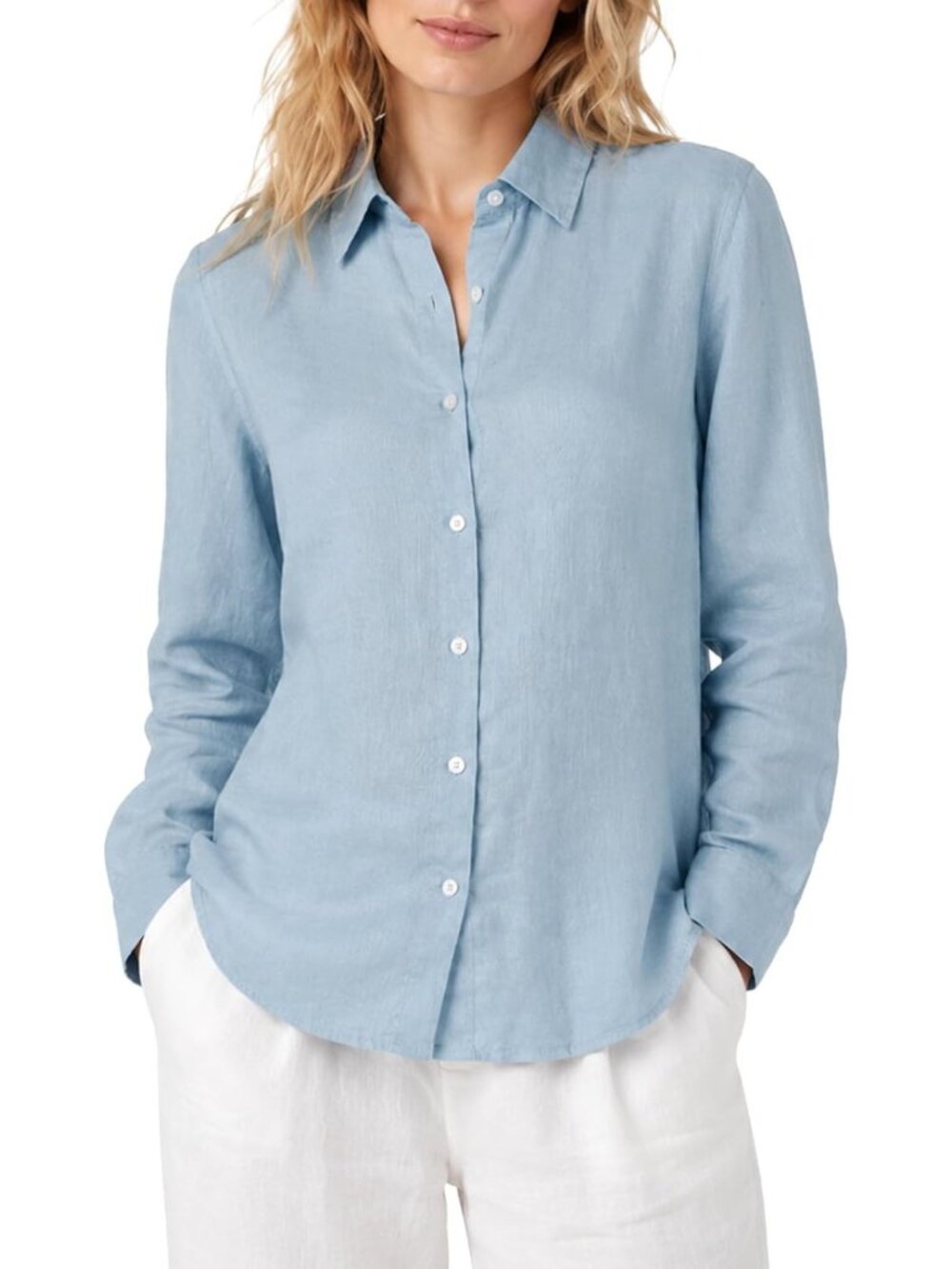 100% Linen Button Down Long Sleeve Shirt for Women - Lightweight, Breathable Top